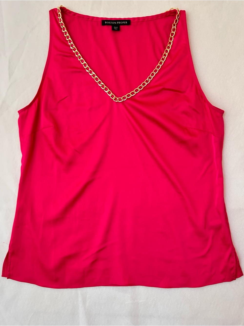 Boston Proper Hot Pink Chain-Trim Sleeveless Camisole